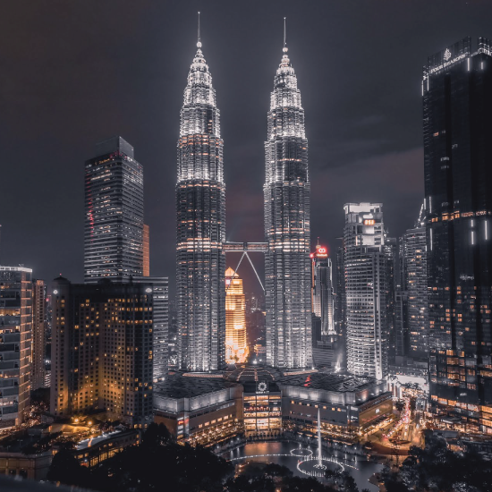 Petronas twin towers view at night.