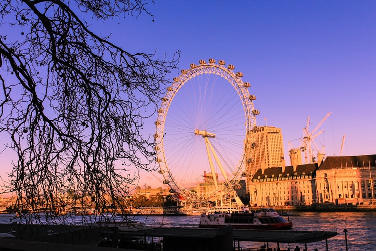 the london eye ferris wheel in london in the evening twilight